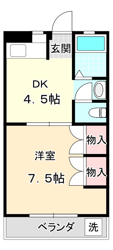 町屋ライフB(1DK/5階)の間取り写真