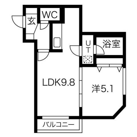 オルセー厚別東(1LDK/2階)の間取り写真