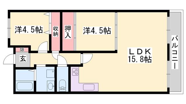 ジョイフル七松(2LDK/5階)の間取り写真