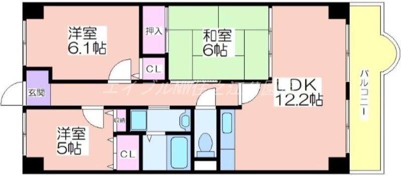 ラ・ベル住之江公園(3LDK/4階)の間取り写真