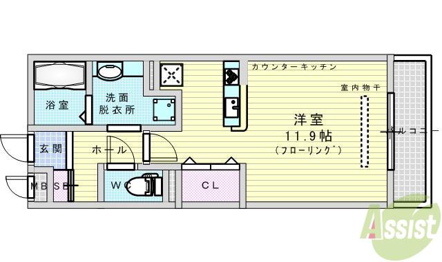 クレール西の庄(ワンルーム/2階)の間取り写真