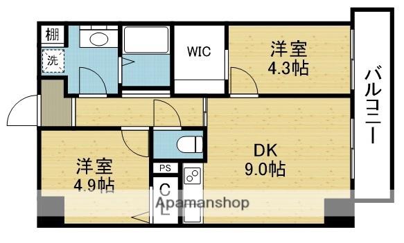 ハイラインV(2DK/14階)の間取り写真