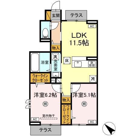 ハレカフア(2LDK/1階)の間取り写真
