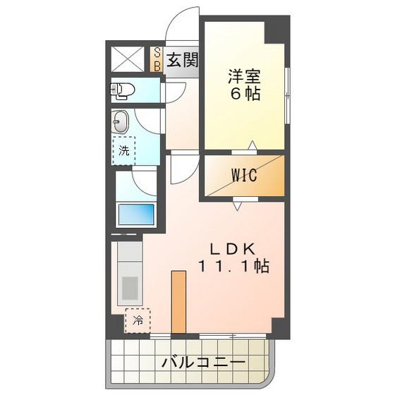 四日市エンブルコート(1LDK/6階)の間取り写真