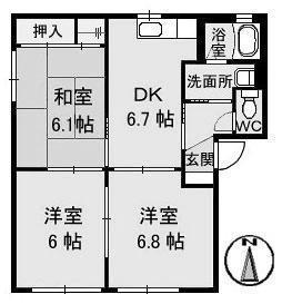エーデルハイム栗田 A棟(3DK/1階)の間取り写真