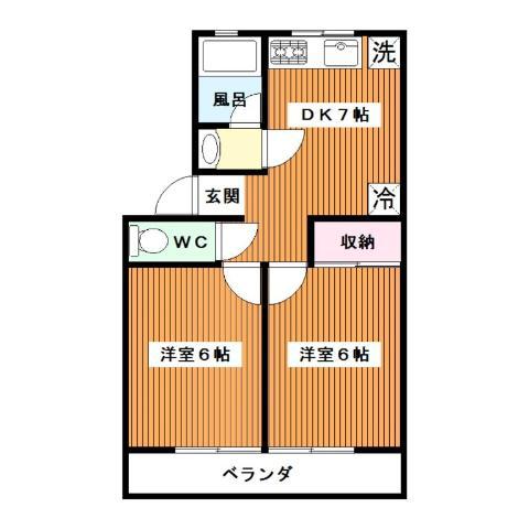 ハイツ雪(2DK/2階)の間取り写真