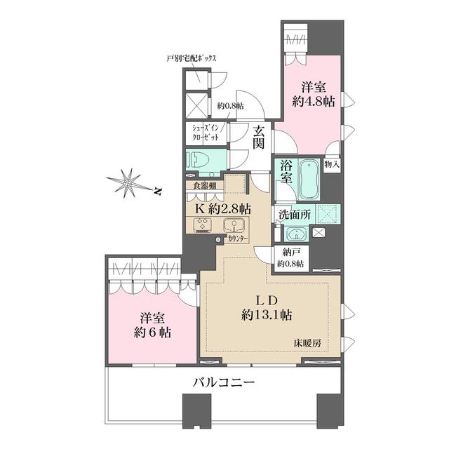 ザ・パークハウス麹町三丁目(2SLDK/2階)の間取り写真