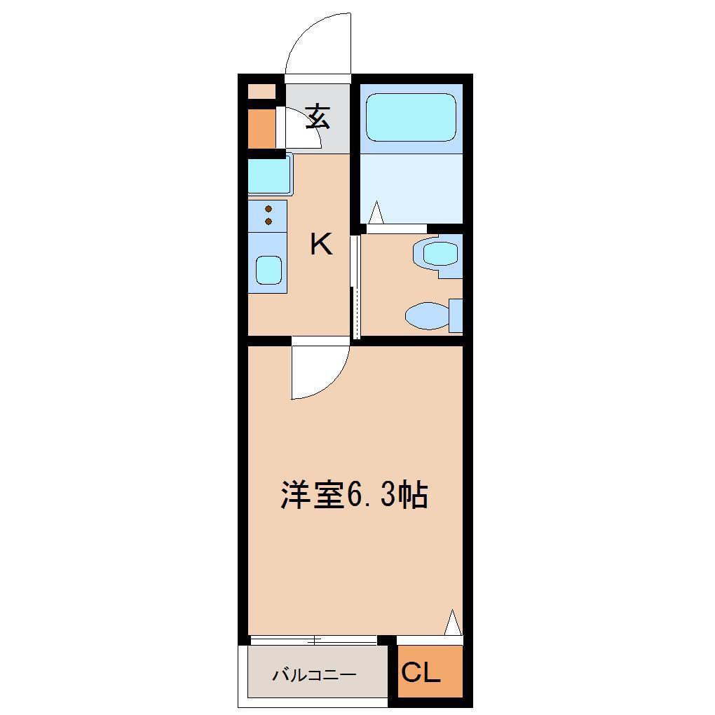 天台フラット(1K/2階)の間取り写真