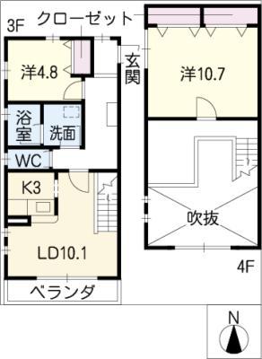 リシェール十番町(2LDK/4階)の間取り写真