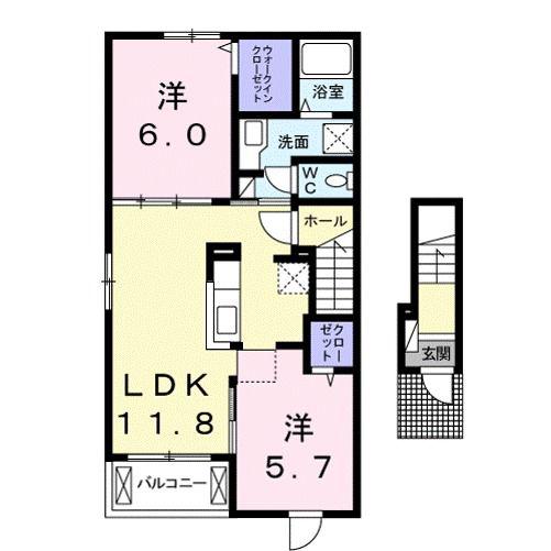 サニーヒル今津ウエスト(2LDK/2階)の間取り写真