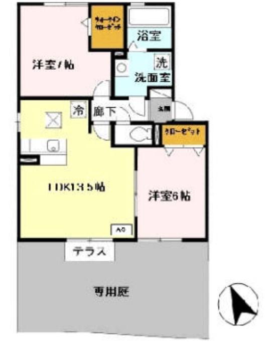 ルピナウエストリバー(2LDK/1階)の間取り写真