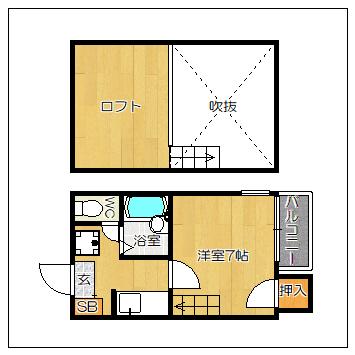 リバティ六本松(1K/2階)の間取り写真