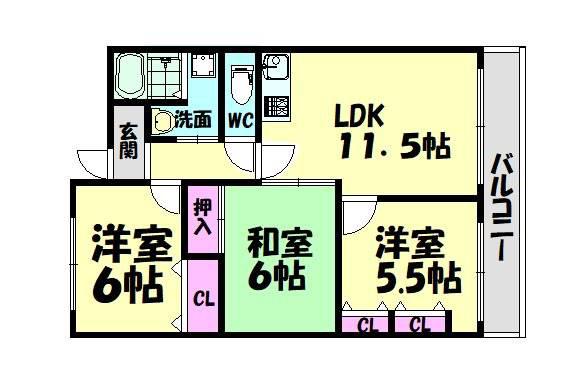 ハプナ高石(3LDK/4階)の間取り写真