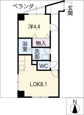 ドエル勝川(1LDK/4階)の間取り写真