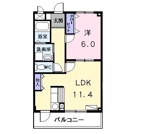 サンシャイン花の木(1LDK/2階)の間取り写真