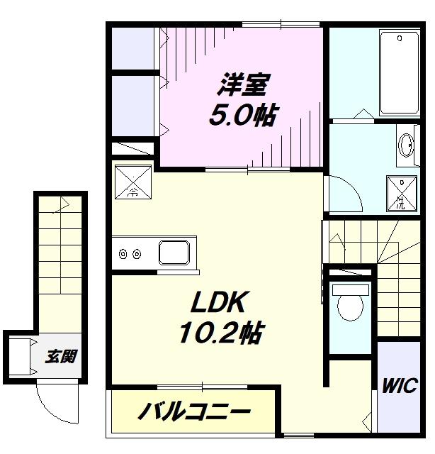 アムール東福生(1LDK/2階)の間取り写真