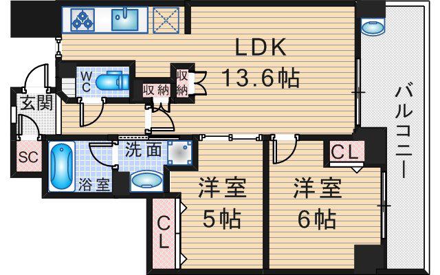 セレッソコート 豊中長興寺(2LDK/4階)の間取り写真