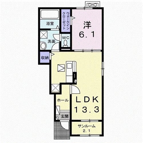ガーデンハウス プリムローズ(1LDK/1階)の間取り写真