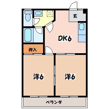 ハイツ常念D(2DK/1階)の間取り写真