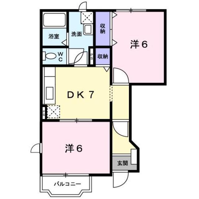 マノワール・ヴェールII(2DK/1階)の間取り写真