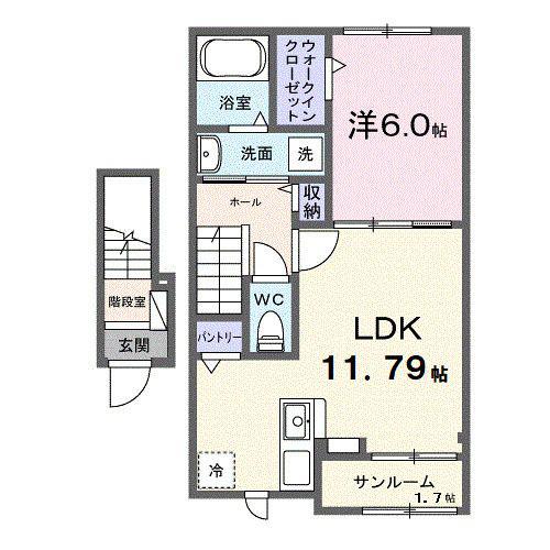 ＪＲ山陽本線 福山駅 バス乗車時間：13分 最寄りバス停で下車 徒歩3分 2階建 新築(1LDK/2階)の間取り写真