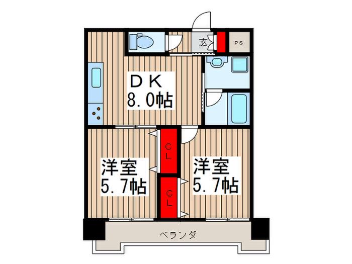プルメリア北戸田(2DK/7階)の間取り写真
