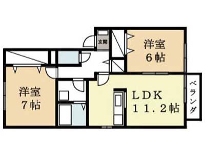 リーベン祝園(2LDK/1階)の間取り写真