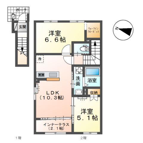 ベルスーズ(2LDK/2階)の間取り写真