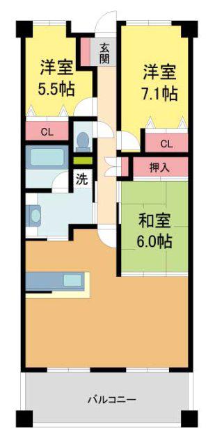 ロジュマン甲子園口(3LDK/3階)の間取り写真