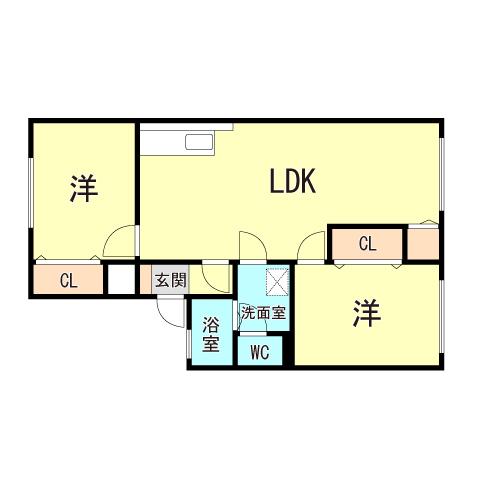 ルミエール二見(2LDK/2階)の間取り写真