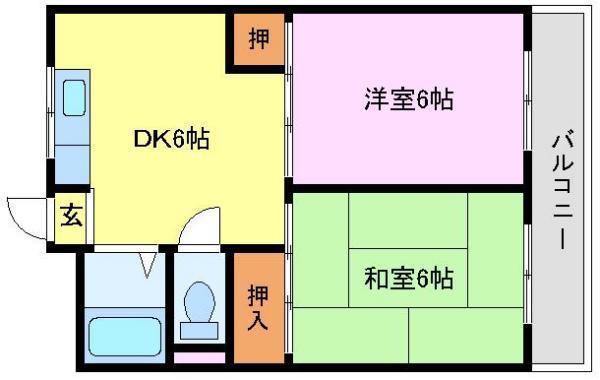 ハイグレードワダ(2DK/2階)の間取り写真