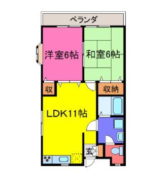 ハイツフラッグ(2LDK/2階)の間取り写真
