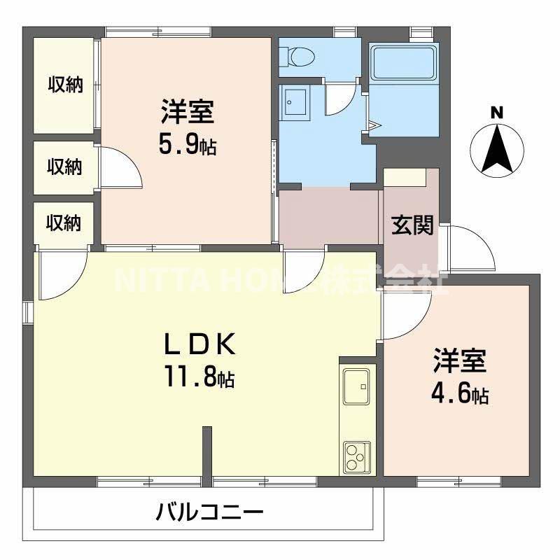 フレグランスタウン大槻C(2LDK/2階)の間取り写真