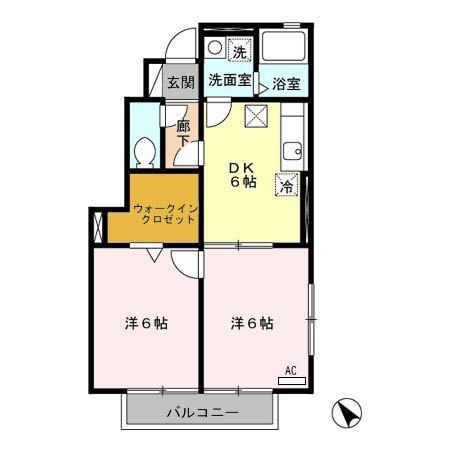 メゾンクオーレ F(2DK/1階)の間取り写真