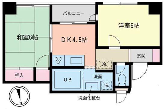 上野ローリエハイツ(2DK/6階)の間取り写真