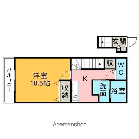 アンプルールリーブルクレッシェンド(1K/2階)の間取り写真