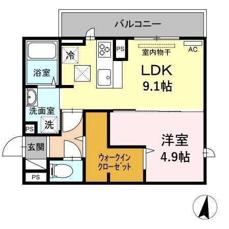 グラン・アイオ A棟(1LDK/1階)の間取り写真