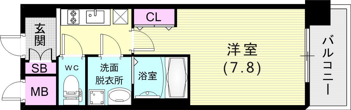 エスリード神戸三宮ノースゲート(1K/7階)の間取り写真