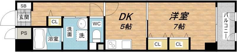 天満リバーサイドプラザ(1DK/5階)の間取り写真