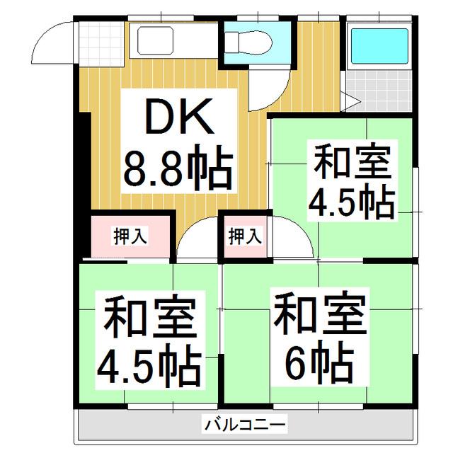 メゾンドゥこづち(3DK/1階)の間取り写真