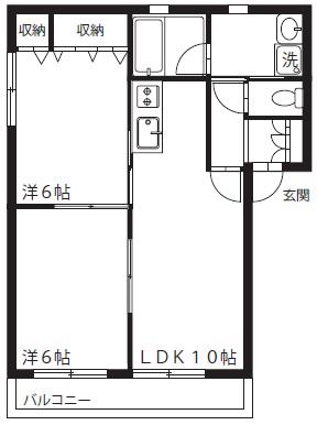 コンフォールむさしの(2LDK/2階)の間取り写真
