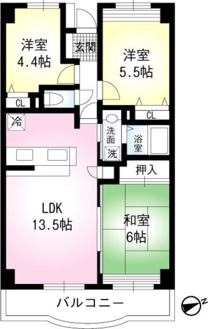 シャトル清水(3LDK/3階)の間取り写真