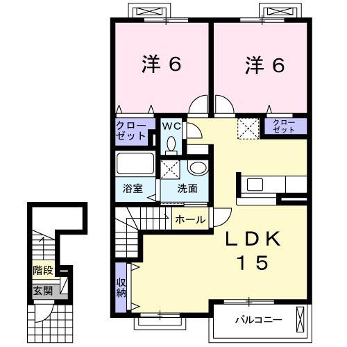 ラポールアネックスI(2LDK/2階)の間取り写真