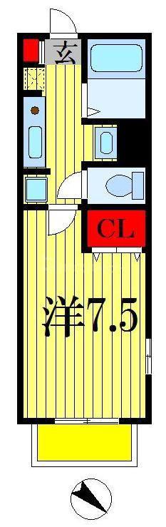 ヒルサイドC(1K/1階)の間取り写真