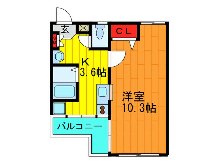WITH GREEN(1K/2階)の間取り写真