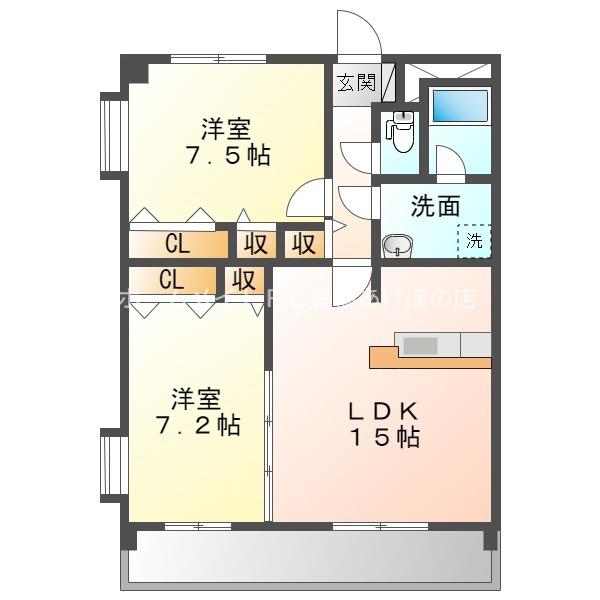 アンピレイン(2LDK/1階)の間取り写真