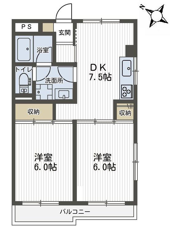 ハイツ竹丘(2DK/3階)の間取り写真