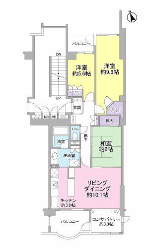 グランフィール東静岡ウエストコート(3LDK/2階)の間取り写真