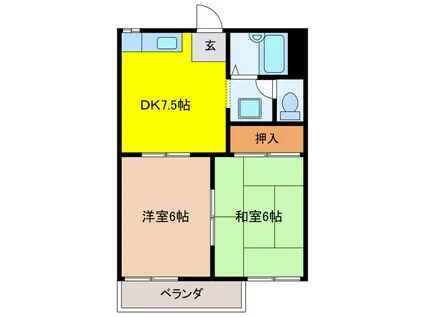 ハピネス千代5(2DK/2階)の間取り写真