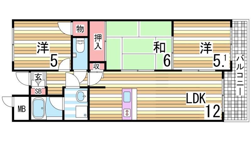 フォーラム城ヶ岡弐番館(3LDK/3階)の間取り写真
